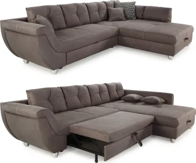 Produktbild von Ecksofa groß mit Rutschen-Armlehne Schlaffunktion Bettkasten Couch in Braun / 15231