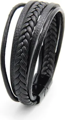 Produktbild von Mehrlagiges Lederarmband an einem schwarzen Magneten, 21 cm