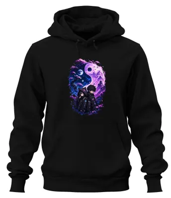 Productafbeelding van Anime Techwear Yin Yang Japan Stijl Lila Y2K Manga Hoodie, Zwart, Maat L