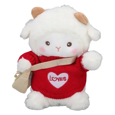 Image de Adorable peluche en forme de mouton, fabriquée dans un tissu doux et agréable au toucher – idéale pour les enfants, la chambre à coucher ou le bureau (rouge)