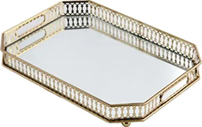 Image de Plateau décoratif, surface miroir élégante, solution de rangement polyvalente, jaune