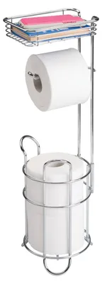 Image de Porte-rouleaux de papier toilette autoportant avec espace de rangement supplémentaire et étagère pratique