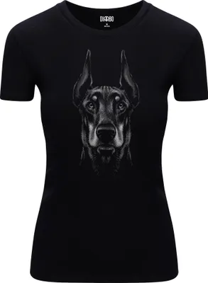 Produktbild von Diarbo Damen T-Shirt mit Tierliebhaber Druck Dobermann Kopf Schwarz Gr.S