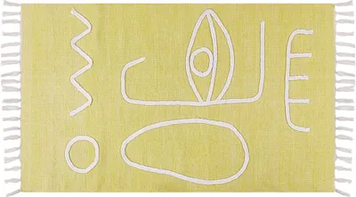Zdjęcie produktu dla BELIANI Dywan żółty poliester 80 x 150 cm z frędzlami ręcznie pleciony styl boho wewnętrzny zewnętrzny