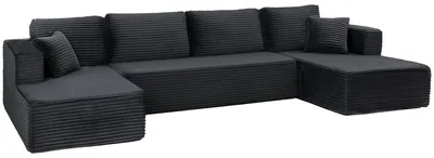 Produktbild von Modulares U-Sofa mit 2 Chaiselongues, Cord-Schlafsofa mit hochdichtem Schaumstoff und Federpolsterung, Dunkelgrau