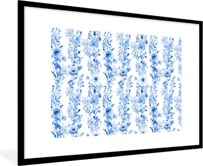 Produktbild von MuchoWow® Gerahmtes Poster Blumen - Anemone - Blau - Muster 90x60 cm - Poster mit Schwarzem Bilderrahmen Wandposter Rahmen Foto Bilder - Wanddekoration - Fotos