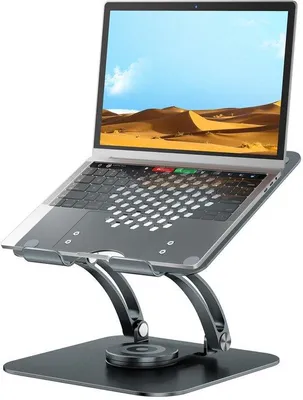 Imagen del producto de Ibenzoa® Robuster: Soporte ajustable en altura para portátil, ideal para escritorio. Base giratoria de 360°, compatible con diferentes tamaños de portátiles