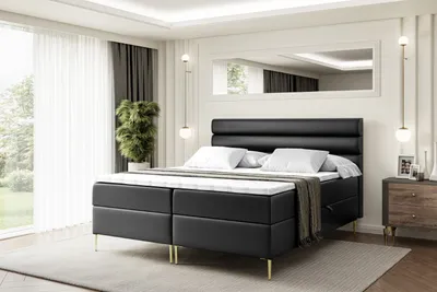 Produktbild von ALTDECOR  Boxspringbett mit Gold Füßen, Matratze und Lattenrost, Boxbett, Topper, Polsterbett mit Bettkasten, Bett mit Stauraum H4-Matratze, Doppelbett - CELESTIA-FZ- 140x200 - Schwarz Kunstleder