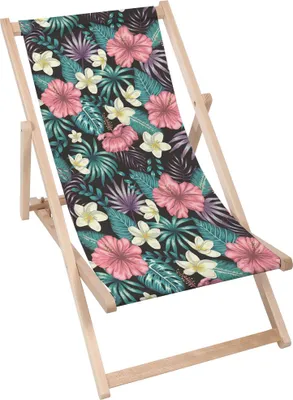 Produktbild von Dreamroots Liegestuhl klappbar Holz, Buchenholz bis zu 130 kg, Sonnenliege klappbar mit 3-stufiger Neigungsregulierung der Rückenlehne, Hawaii Flowers