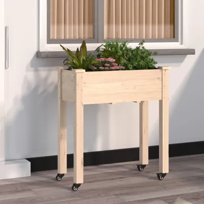 Produktbild von CLORIS Pflanzkübel mit Einsatz und Rollen 71x37x80 cm Massivholz Tanne - Beete LL0000207242