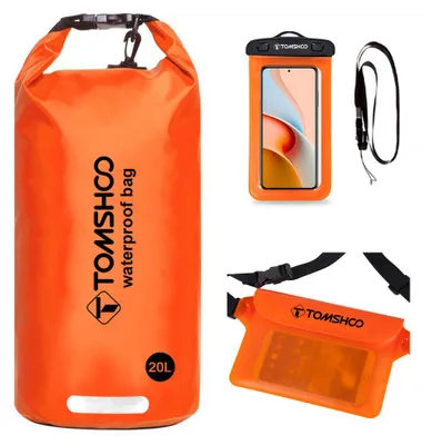 Produktbild von TOMSHOO Set mit 3 Trockentaschen, wasserdicht, leicht, versiegelt, Trockenrucksack mit abnehmbarem Schultergurt, Hš¹fttasche, Touchscreen-Handytasche fš¹r Reisen, Schwimmen, Angeln, Strand, Essentials-Zubeh?r