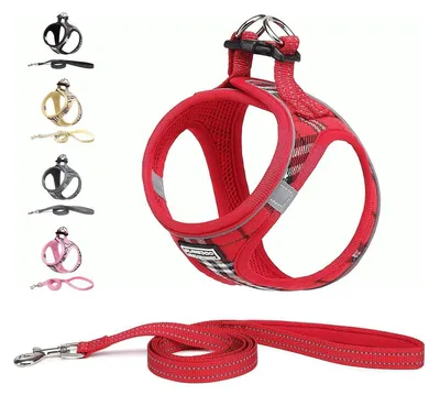 Image de Harnais pour chien avec laisse, anti-traction, réfléchissant, respirant, taille XS, motif carreaux rouges
