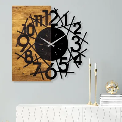 Produktbild von Opviq, Wooden Clock 26, Wanduhren, Nussbaum, Metall, 59 x 58 x 3 cm