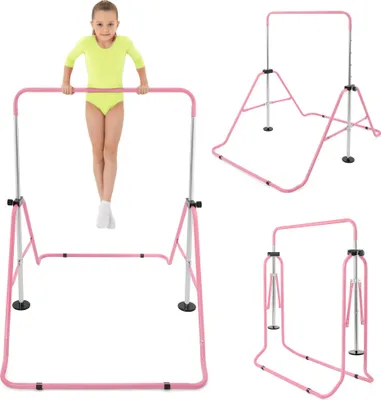 Produktbild von HyperMotion Verstellbare Turnstange für Kinder – Klappbar, 5-fach höhenverstellbar 88,8–129 cm, Gymnastik Reck für Zuhause, Pink, bis 50 kg