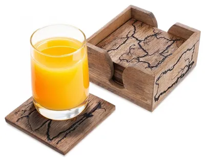 Immagine prodotto di Set di sottobicchieri in legno di mango con supporto – 6 pezzi