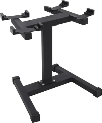 Obrázok produktu pre Stojan na činky pre domáce posilňovne – oceľový stojan na činky – nosnosť 136 kg – priestorovo úsporný stojan na činky – ergonomická výška – čierny