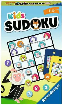 The image shows the packaging of a Kids Sudoku game, featuring cartoon animals and game elements.