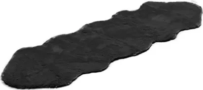 Produktbild von XXL Lammfell 180x60cm Teppich Kunstfell Bettvorleger Schaffell Imitat Doppelfell Schwarz