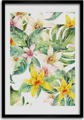 Produktbild von Bild - Bilderrahmen - Foto - 70 cm x 100 cm - MDF - Rahmen - Wandkunst - Tropische Blumen