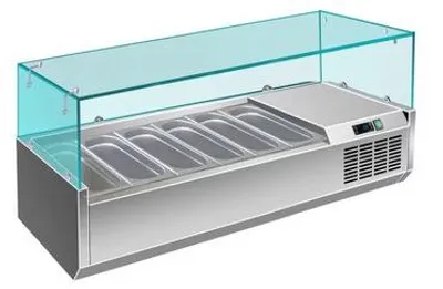 Produktbild von Gastro Kühlaufsatz | Aufsatzkühlvitrine | 6 x 1/3 GN | Glasaufsatz | +2 bis +8 °C | Pizzakühlaufsatz