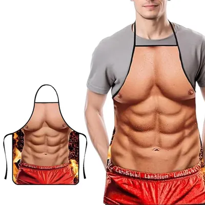Obrázek produktu pro Nepromokavá zástěra do kuchyně, s vtipným motivem svalnatého muže, univerzální velikost, vhodná pro grilování