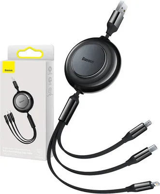 Immagine prodotto di Cavo Usb 3W1 Baseus Bright Mirror 2, Micro Usb / Lightning / Usb-C, Płaski, 3,5A, 1,1M (Czarny)