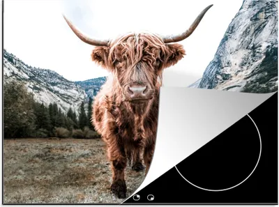 Produktbild von KitchenYeah© Herdabdeckplatte Schottischer Highlander - Berg - Tiere , 75x52cm, Küche Deko, Glaskeramikkochfeld Herdabdeckung, Abdeckplatte fùr Kochfeld