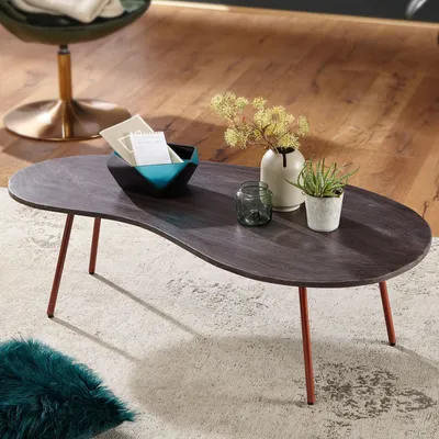Produktbild von Design Couchtisch JAI 122x34,5x63 cm Akazie mit Metallbeinen