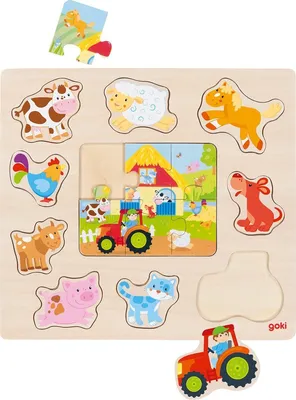 Produktbild von GOKI Holzpuzzle + Puzzle Bauernhoftiere