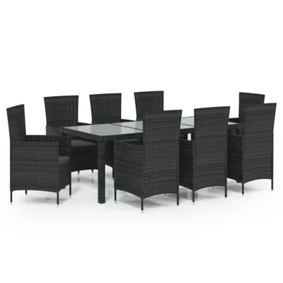 Produktbild von 9-tlg. Garten-Essgruppe mit Kissen Poly Rattan Schwarz