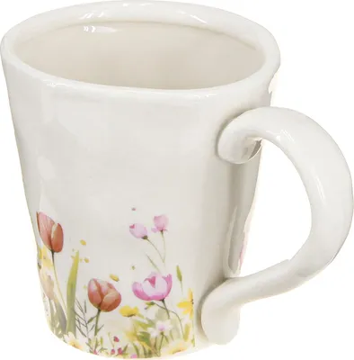 Produktbild von Pflanztasse aus Keramik mit Blumenmotiv für nostalgische Frühlingsdekoration