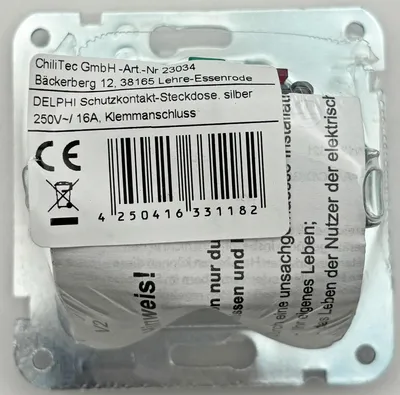 Produktbild von ChiliTec 23034 DELPHI Schutzkontakt-Steckdose, silber 250V/ 16A, Steckanschluss, ohne Rahmen
