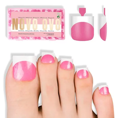 Obrázok produktu pre Umelé nechty "French Tip" v ružovej farbe s trblietkami, 240 kusov, 15 veľkostí