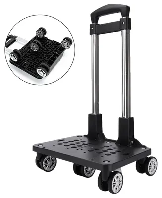 Produktbild von Rucksack-Trolley mit Rollen – Faltbarer Gepäckwagen aus Aluminium, Handkarre für Taschen & Reisegepäck, Mit Gepäckgurt