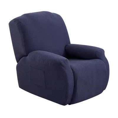 Produktbild von Sesselschoner Jacquard Stretch Sesselbezug 4-teiliges Set Sofabezug Stretchhusse für Relaxsessel Chaiselongue, Blau