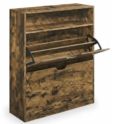 Zdjęcie produktu dla Szafka na buty z 2 drzwiczkami i otwartą półką | Czarny kolor | 80x24x102 cm