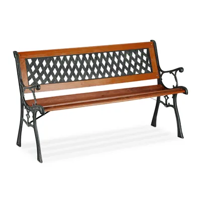 Produktbild von Relaxdays Gartenbank, 2 Sitzer, Holz & Gusseisen, Balkon & Terrasse, rustikale Sitzbank, HBT: 73x125x52,5 cm, braun/grün