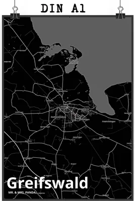 Produktbild von Mr. & Mrs. Panda Poster Greifswald DIN A1 - Geschenk, Stadt, Kunstdruck, drucke, Dorf Karte Landkarte Map Stadtplan, Posterdruck, wanddeko, Wandbild, Bild