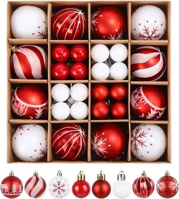 Productafbeelding van Famanu kerstbalset, 44 stuks - Traditionele rode en witte designs