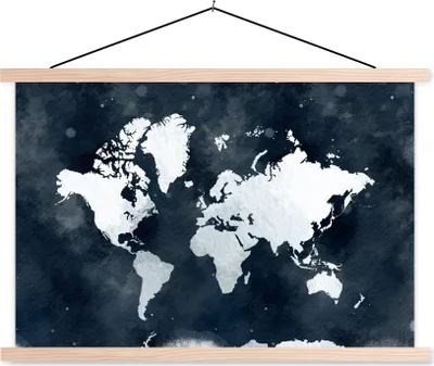 Produktbild von MuchoWow® Textilposter Weltkarte - Blau - Aquarell 60x40 cm mit holzfarbenen Rahmen - Bilder
