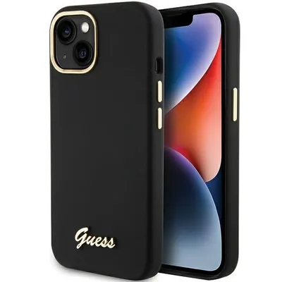 Obrázok produktu pre Guess Silikónový Nápis Metal Logo & Rám (GUHCP15SSMBSLK) puzdro pre - iPhone 15 - Čierna
