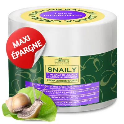 Image de LUMINER Crème à la bave d'escargot 150 ml : 70 % de bave d'escargot, acide hyaluronique et vitamine C, hydratante, anti-âge, pour tous les types de pe