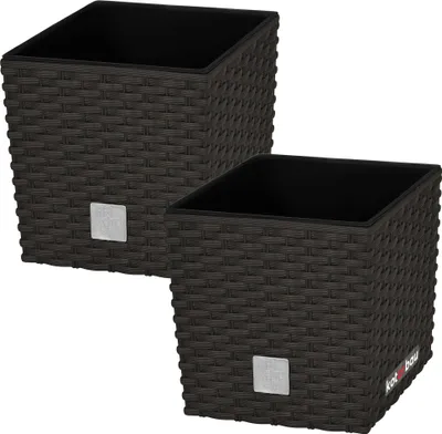 Produktbild von KOTARBAU® 2er Set Blumentöpfe 9,8 L Höhe: 23 cm Umbra Pflanzentopf aus Kunststoff Übertopf mit Innentopf Blumentopf Set wie Rattan Pflanzentopf Innen Außen