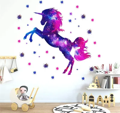 Produktbild von Kinderzimmer Wandtattoo, Einhorn Sternenhimmel Wandsticker Vinyl Tapete Wandaufkleber Dekoration für Mädchen Kinderzimmer Kindergarten
