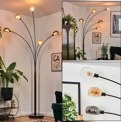 Produktbild von Suio Stehlampe Metall in Schwarz/Chrom/Bernstein/Rauch/Klar, Retro-Design