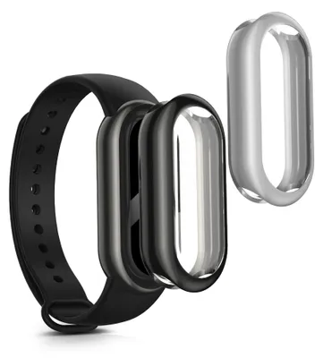 Obrázok produktu pre kwmobile 2x silikónové puzdro pre Xiaomi Mi Band 10 / Smart Band 10 – ochranné puzdro – sada silikónových puzdier na celý displej – čierna a strieborná