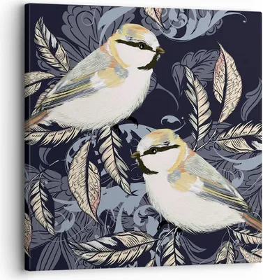 Produktbild von Bild auf Leinwand - Leinwandbild - Einteilig - Vögel Blätter Ornament - 30x30cm - Wand Bild - Wanddeko - Wandbilder - Leinwanddruck - Bilder - Wanddekoration - Leinwand bilder - AC30x30-4408