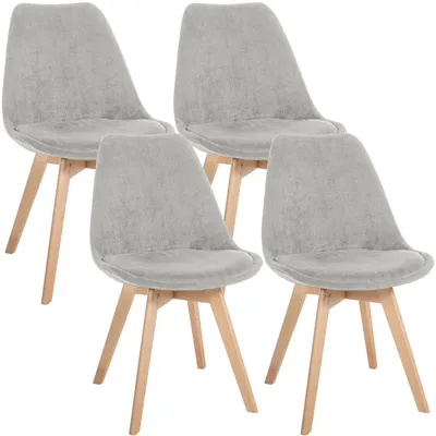Produktbild von CLP 4er Set Esszimmerstühle Linares gepolstert mit Rückenlehne Buchenholzgestell grau Material Cord