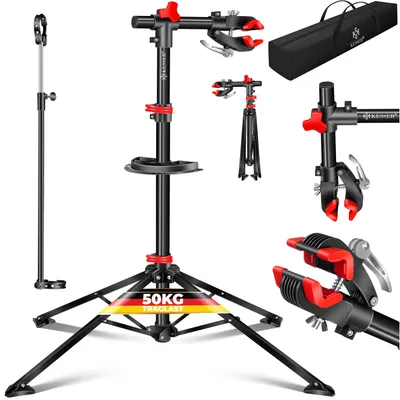 Produktbild von KESSER® Fahrradmontageständer Profi 50kg - 360° drehbar für E-Bike, Mountainbike & Fahrrad, höhenverstellbarer Reparaturständer, mit Werkzeugablage, Tragetasche & Schnellspanner