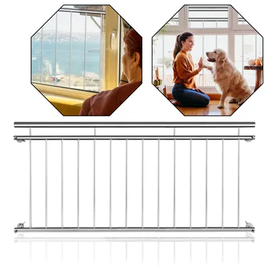 Obrázek produktu pro LZQ Nerezové francouzské zábradlí 184x90cm 14 výplní Balkonové zábradlí Zábradlí s tyčí Zábradlí na terasu Ochrana oken